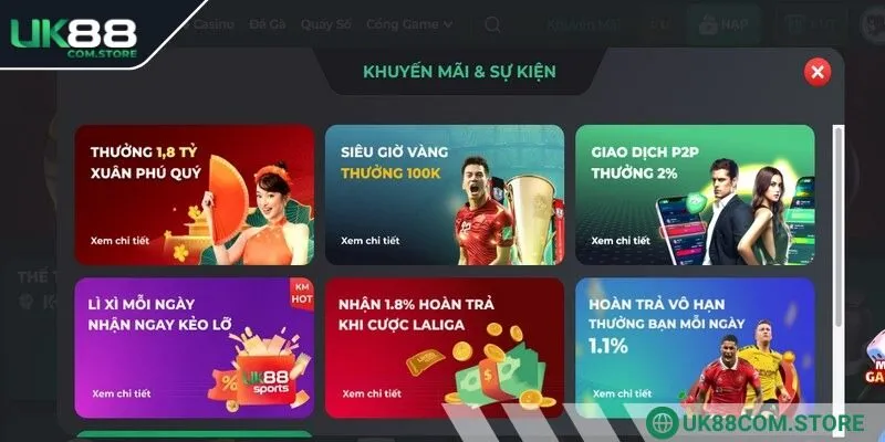 Cơ hội nhận vô vàn ưu đãi khủng khi tạo tài khoản UK88